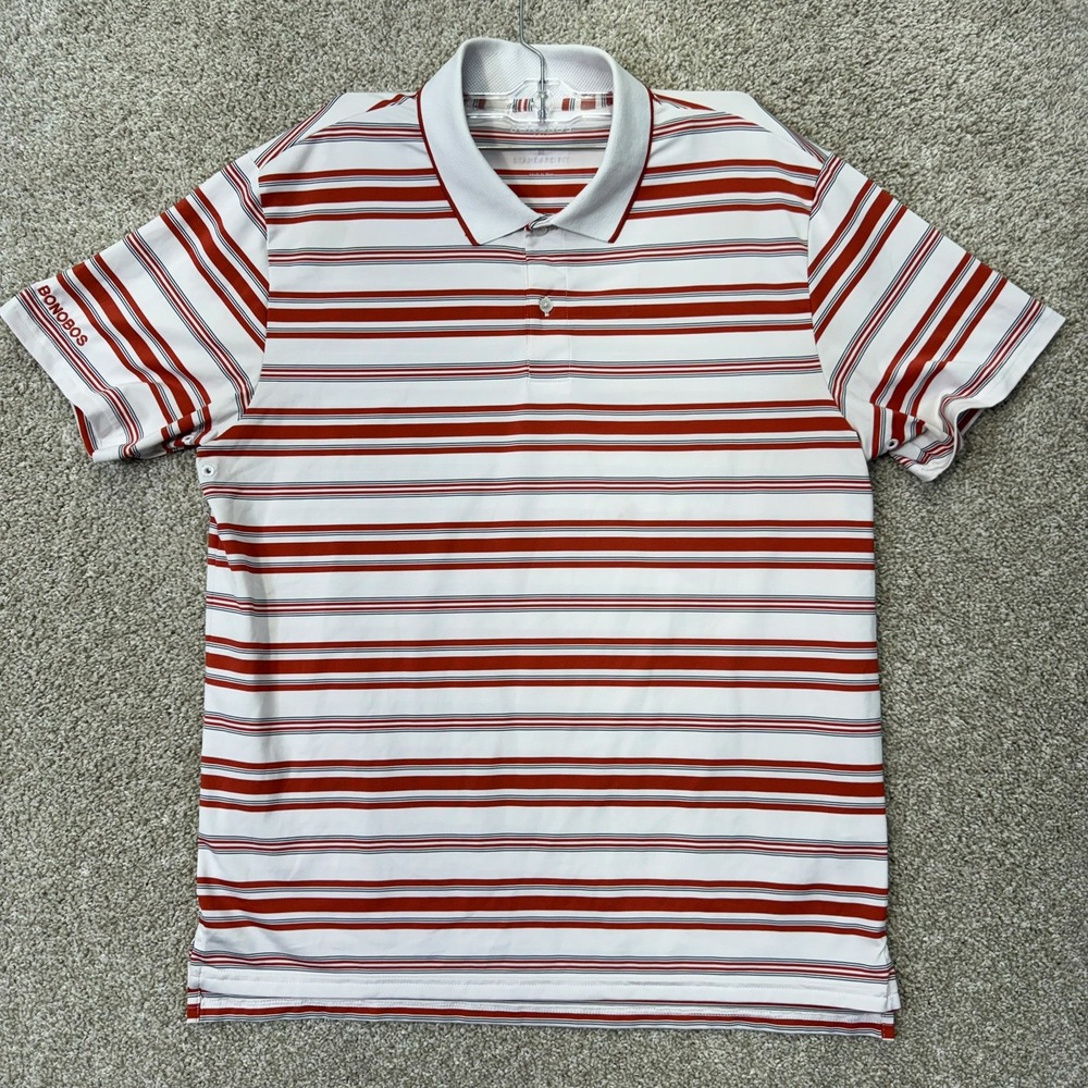 Bonobos Golf Polo Shirt Mens M White Red Striped Standard Short Sleeve Stretch‎